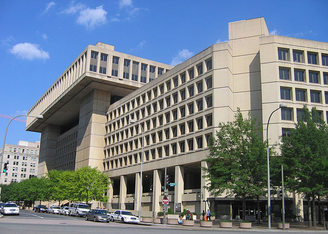 FBI Headquarters, built in 1971. The GSA in their first plan wanted to demo the building, offer it to another developer, and re-create a monolithic FBI HQ in a nearnby suburb. Some have said Trump is afraid of a competitor to his Trump International Hotel across the street.